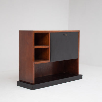 Art Deco Wooden Cabinet with Black Lacquered Door