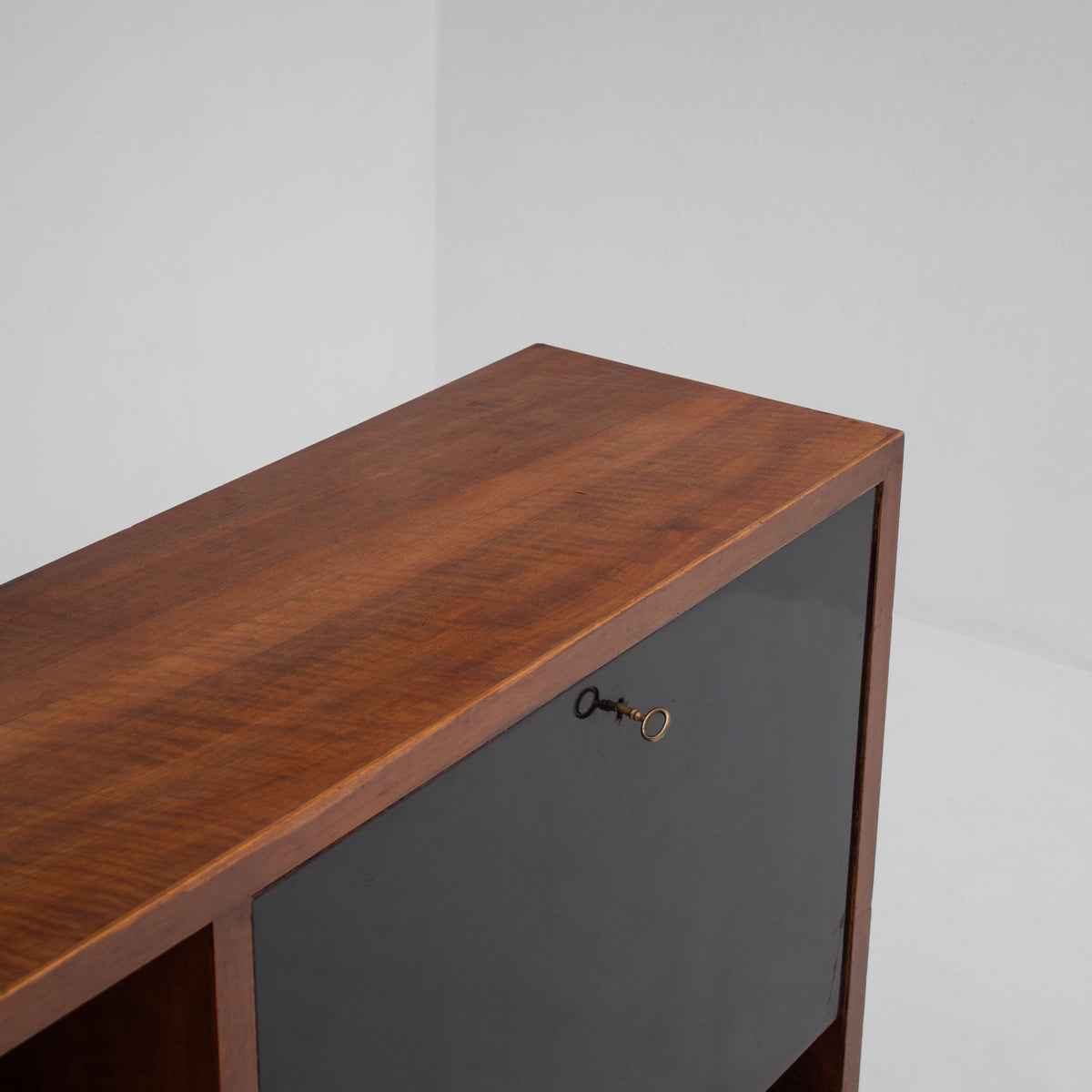Art Deco Wooden Cabinet with Black Lacquered Door