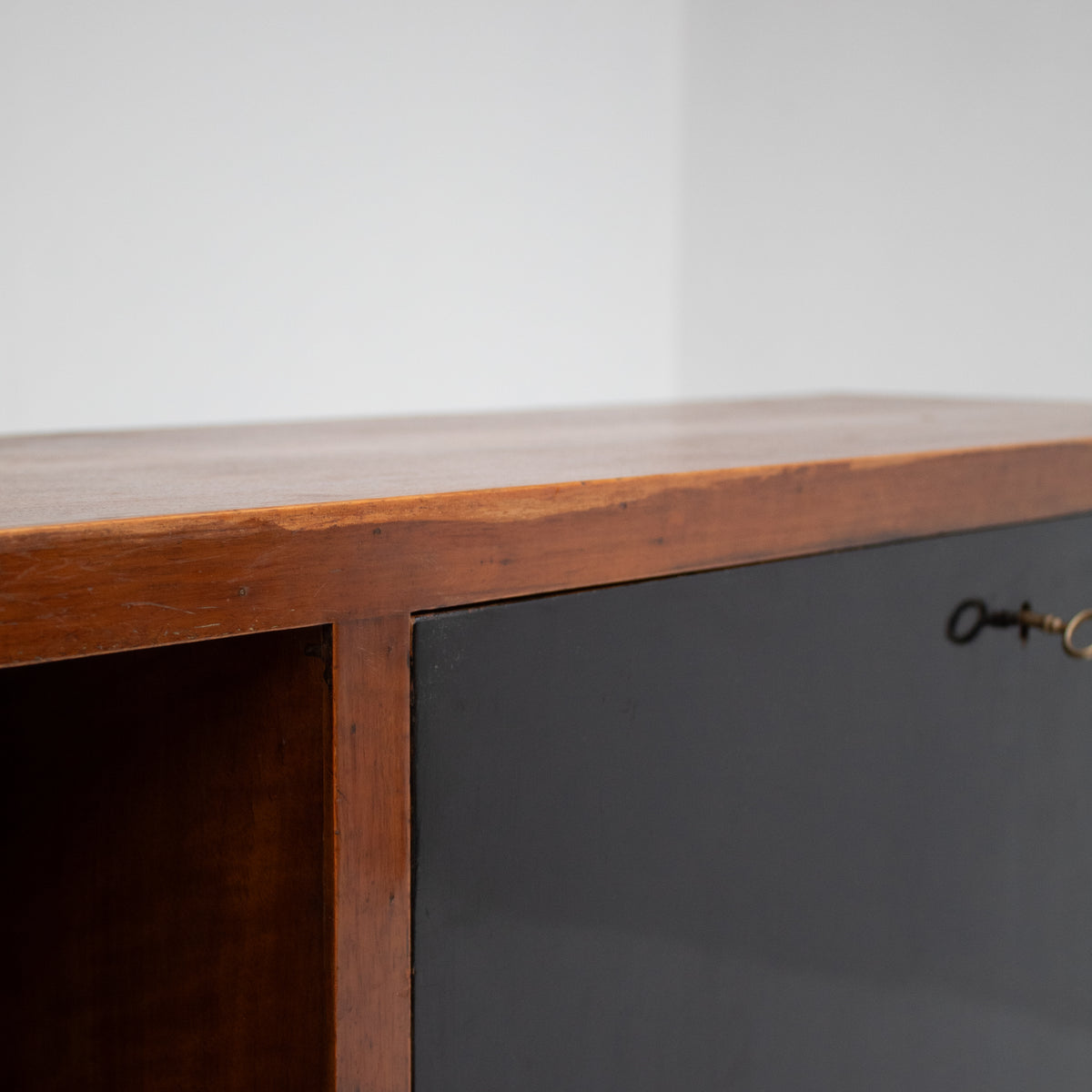 Art Deco Wooden Cabinet with Black Lacquered Door