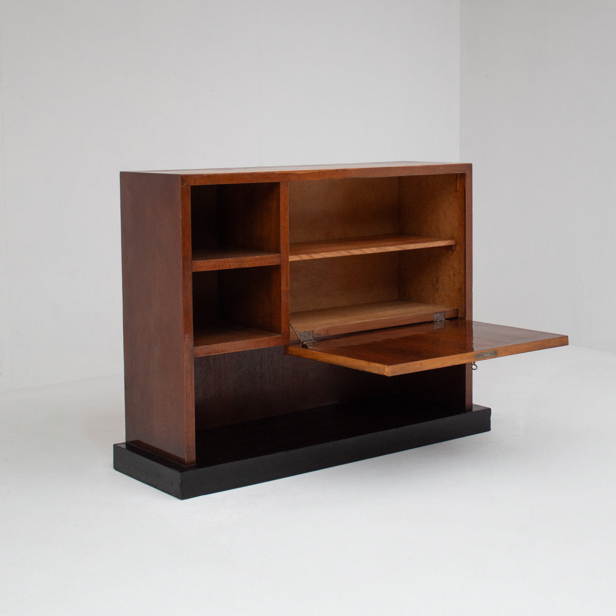 Art Deco Wooden Cabinet with Black Lacquered Door