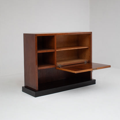 Art Deco Wooden Cabinet with Black Lacquered Door