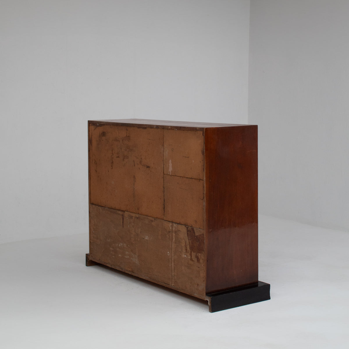 Art Deco Wooden Cabinet with Black Lacquered Door
