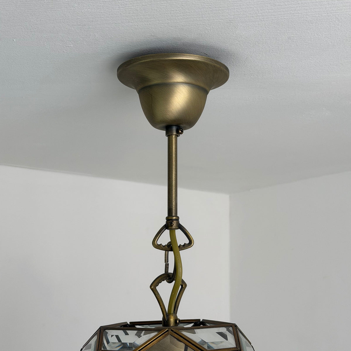 Italian Art Deco Revival Brass and Beveled Glass Lantern, 1970s Pendant Lights