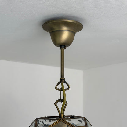 Italian Art Deco Revival Brass and Beveled Glass Lantern, 1970s Pendant Lights