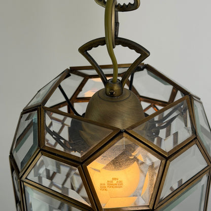 Italian Art Deco Revival Brass and Beveled Glass Lantern, 1970s Pendant Lights