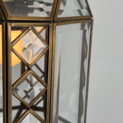 Italian Art Deco Revival Brass and Beveled Glass Lantern, 1970s Pendant Lights