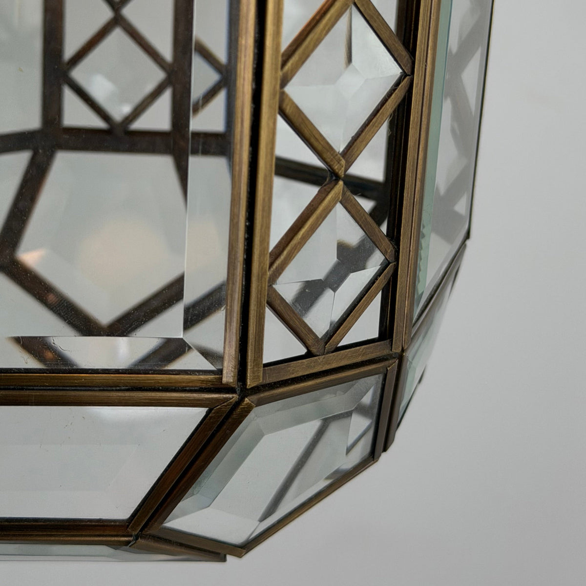 Italian Art Deco Revival Brass and Beveled Glass Lantern, 1970s Pendant Lights