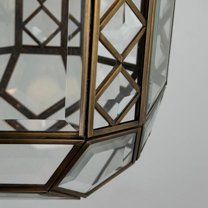 Italian Art Deco Revival Brass and Beveled Glass Lantern, 1970s Pendant Lights