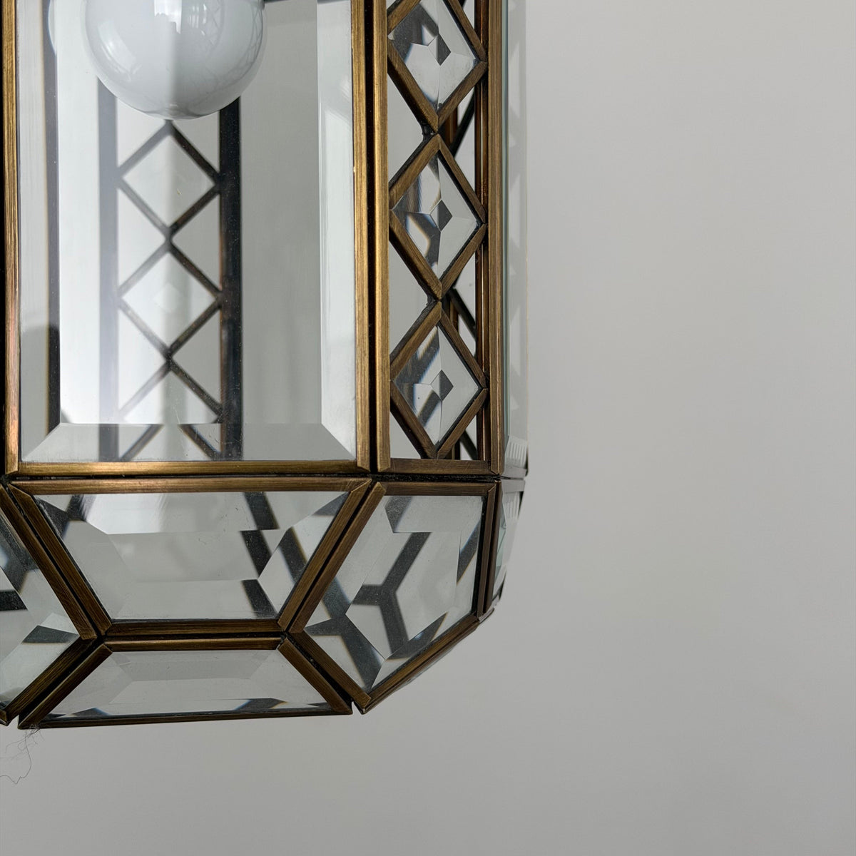 Italian Art Deco Revival Brass and Beveled Glass Lantern, 1970s Pendant Lights
