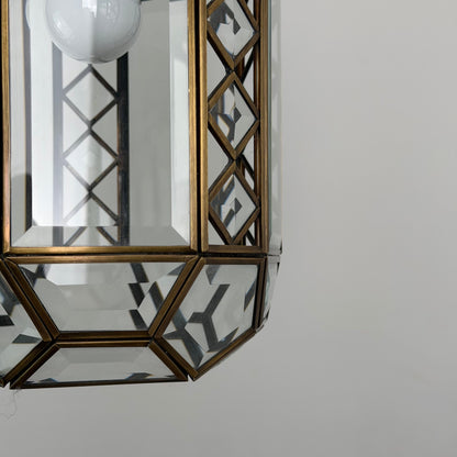 Italian Art Deco Revival Brass and Beveled Glass Lantern, 1970s Pendant Lights