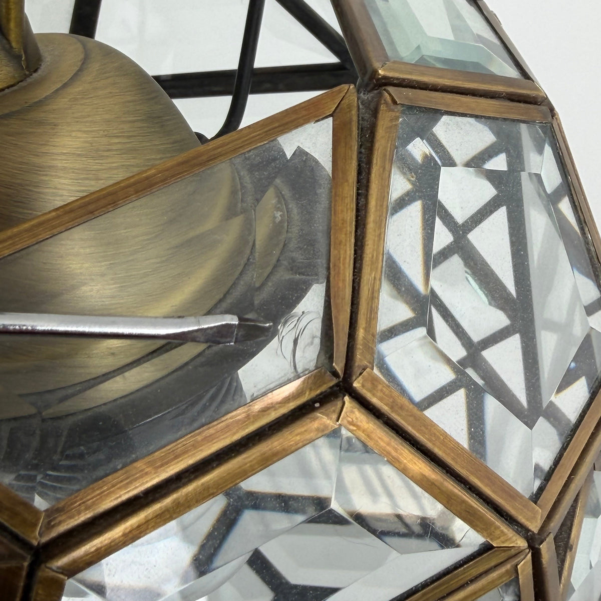 Italian Art Deco Revival Brass and Beveled Glass Lantern, 1970s Pendant Lights