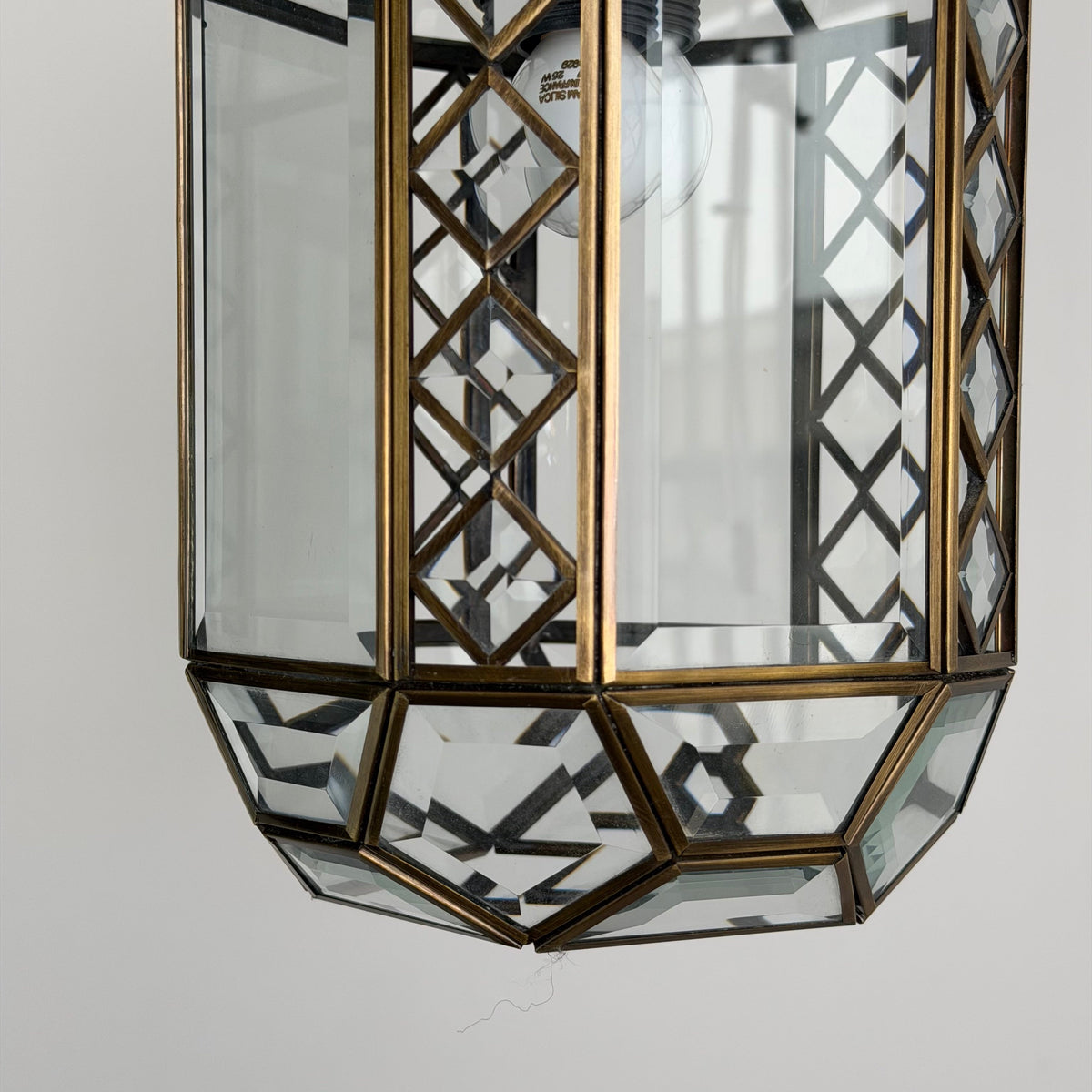 Italian Art Deco Revival Brass and Beveled Glass Lantern, 1970s Pendant Lights