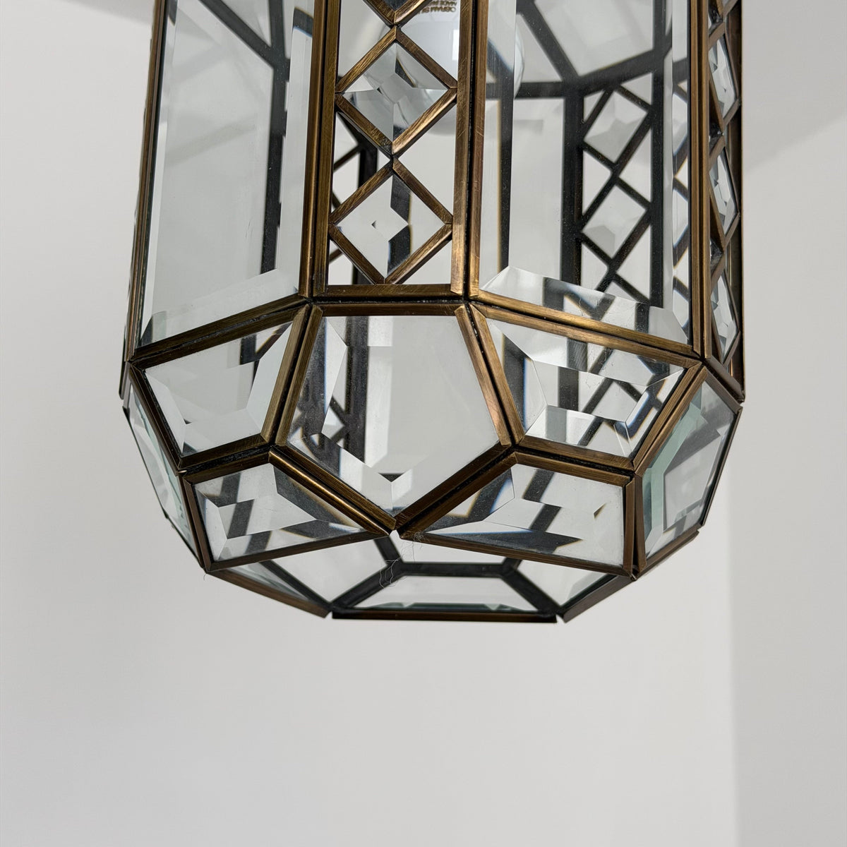 Italian Art Deco Revival Brass and Beveled Glass Lantern, 1970s Pendant Lights