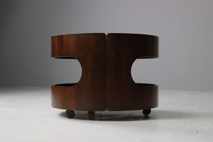 Italian Bar Cart In Walnut and Tinted Glass Carts