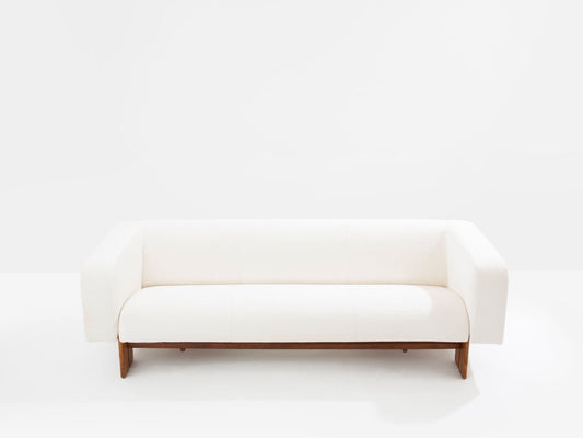 Italian Brutalist Sofa with Solid Walnut and White Chenille Velvet, 1960s Sofas