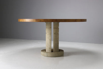 Italian Dining Table In Burlwood & Travertine Dining Tables