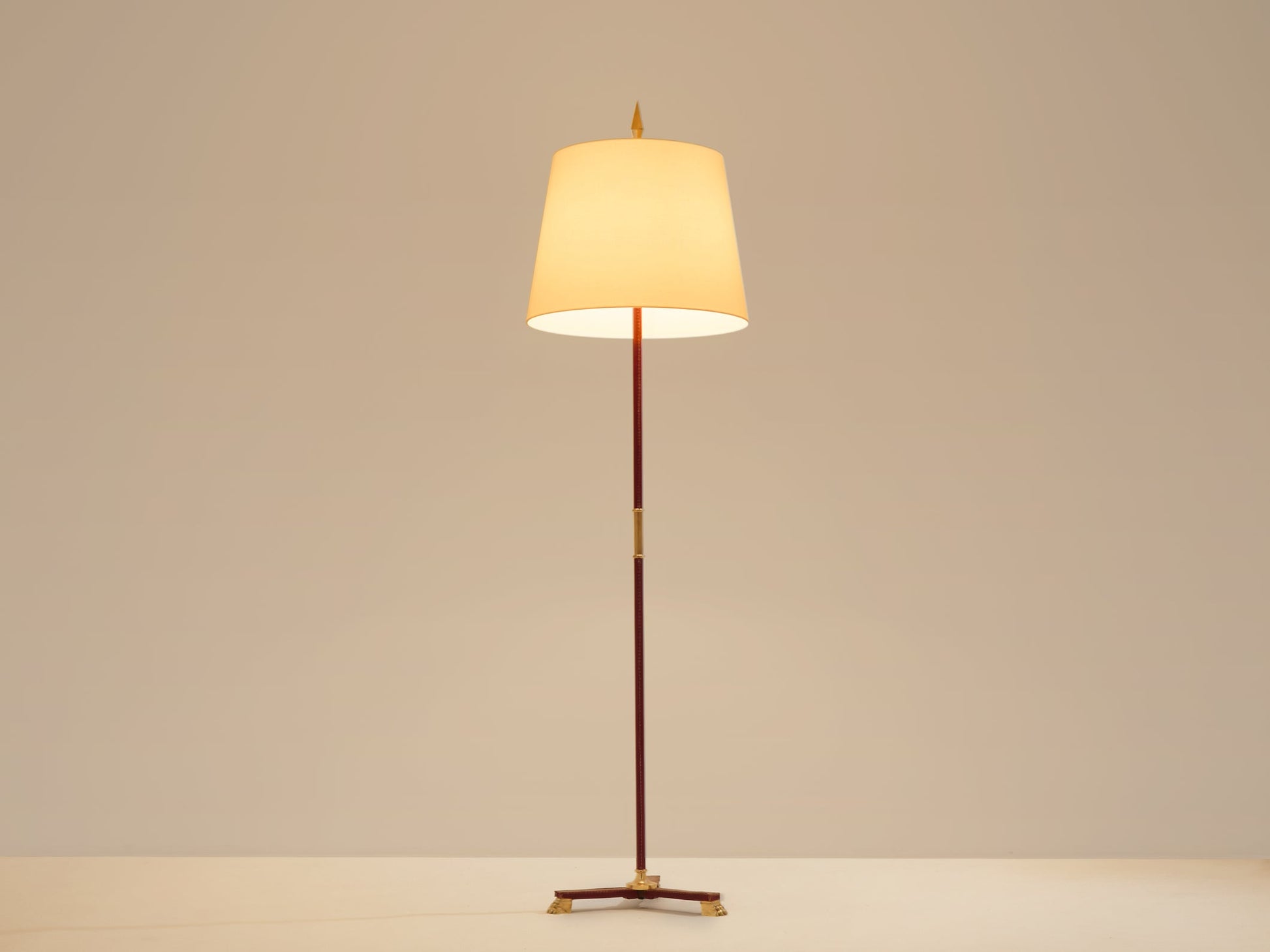 Jacques Adnet Pique Sellier Red Leather Brass Floor Lamp 1950 Floor Lamps