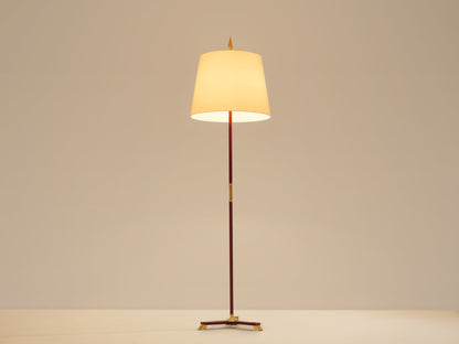 Jacques Adnet Pique Sellier Red Leather Brass Floor Lamp 1950 Floor Lamps