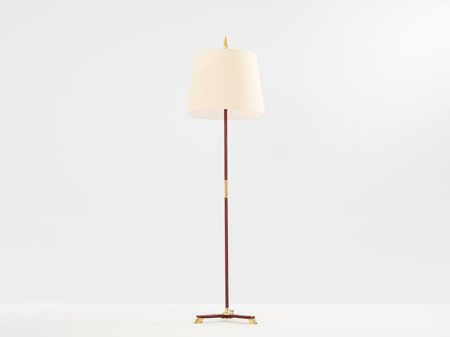 Jacques Adnet Pique Sellier Red Leather Brass Floor Lamp 1950 Floor Lamps