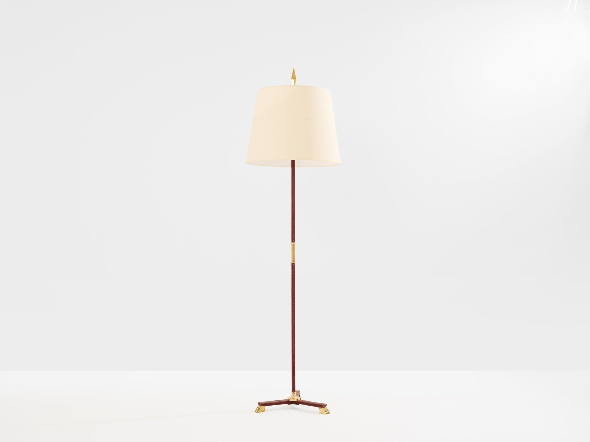 Jacques Adnet Pique Sellier Red Leather Brass Floor Lamp 1950 Floor Lamps