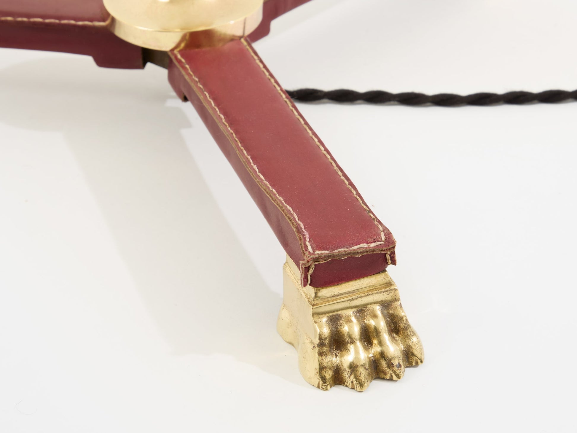 Jacques Adnet Pique Sellier Red Leather Brass Floor Lamp 1950 Floor Lamps