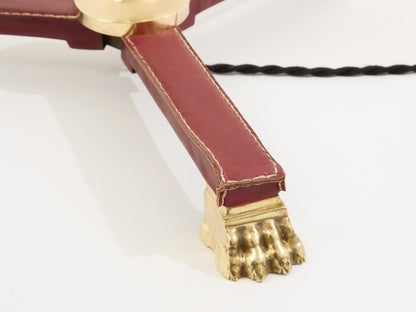 Jacques Adnet Pique Sellier Red Leather Brass Floor Lamp 1950 Floor Lamps