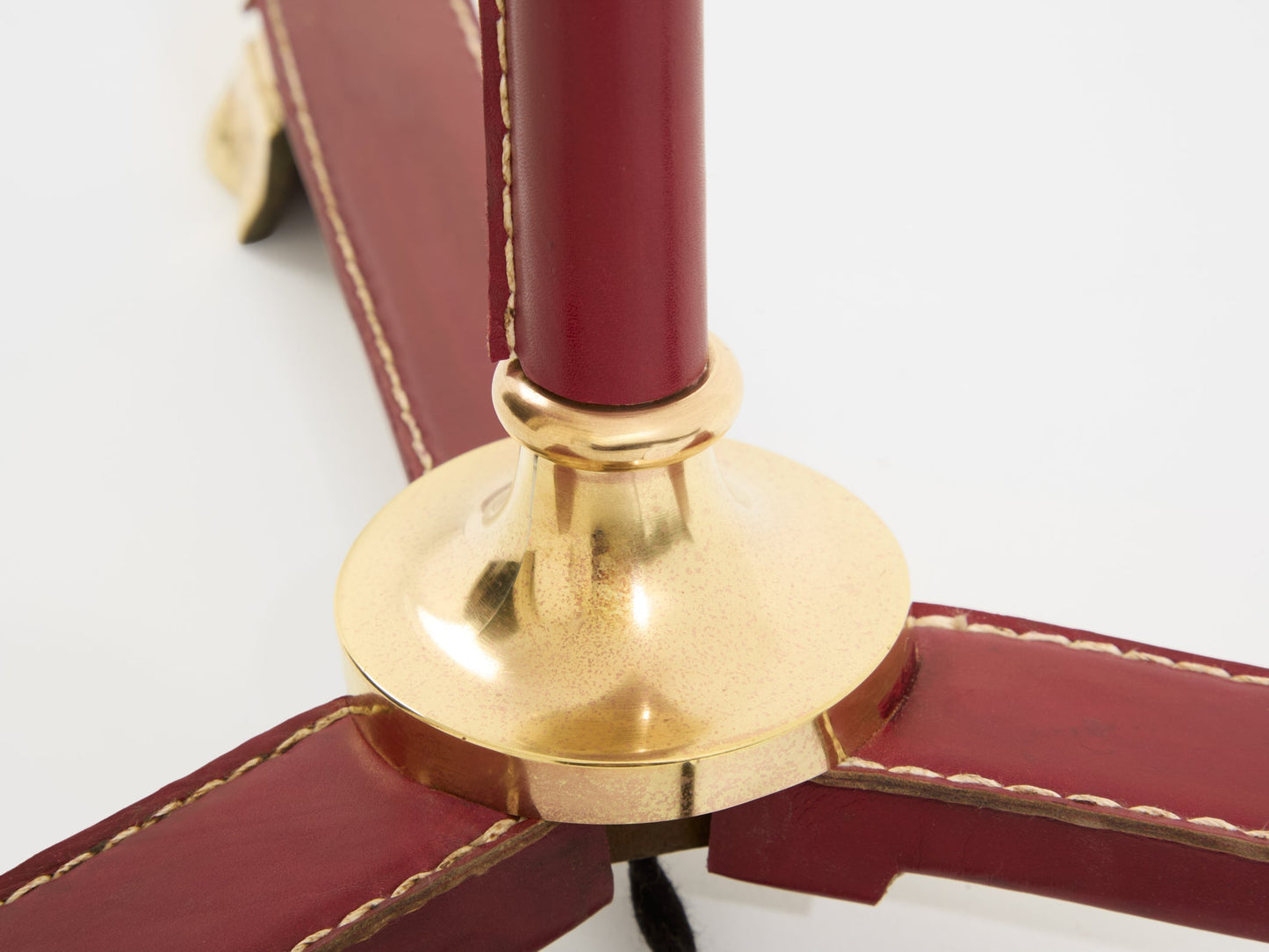 Jacques Adnet Pique Sellier Red Leather Brass Floor Lamp 1950 Floor Lamps