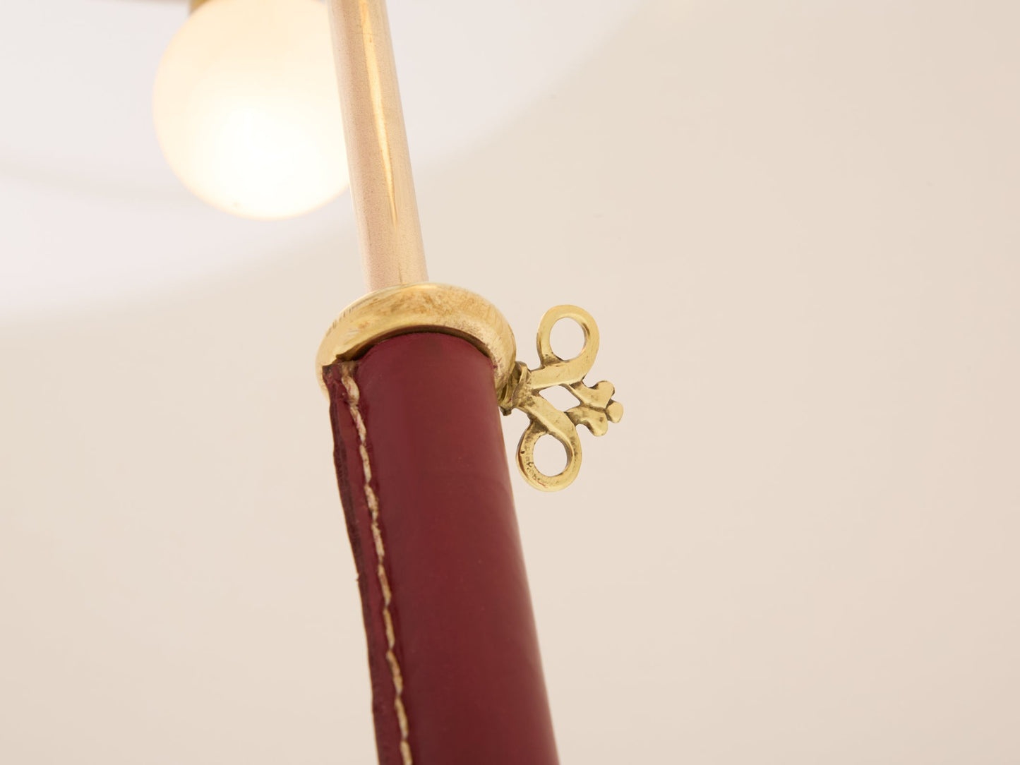 Jacques Adnet Pique Sellier Red Leather Brass Floor Lamp 1950 Floor Lamps