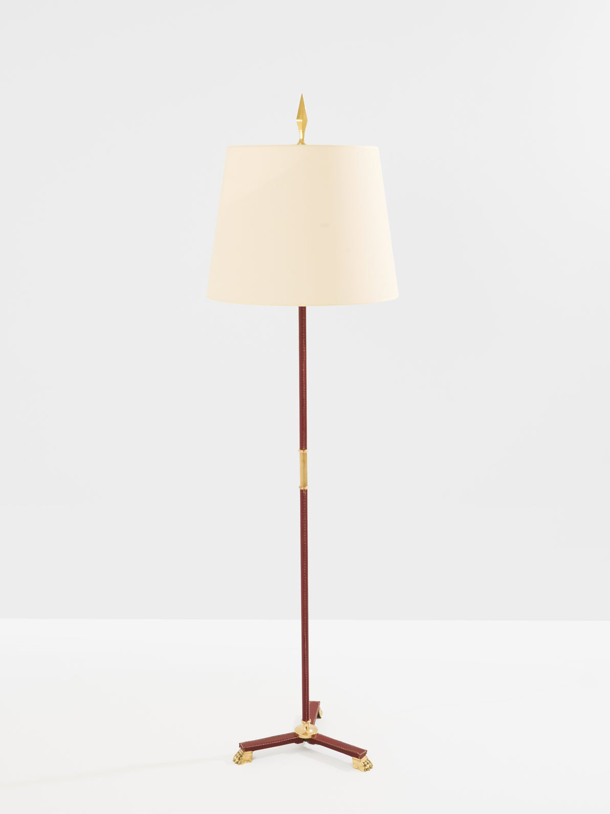 Jacques Adnet Pique Sellier Red Leather Brass Floor Lamp 1950 Floor Lamps