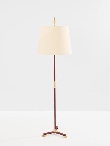 Jacques Adnet Pique Sellier Red Leather Brass Floor Lamp 1950 Floor Lamps