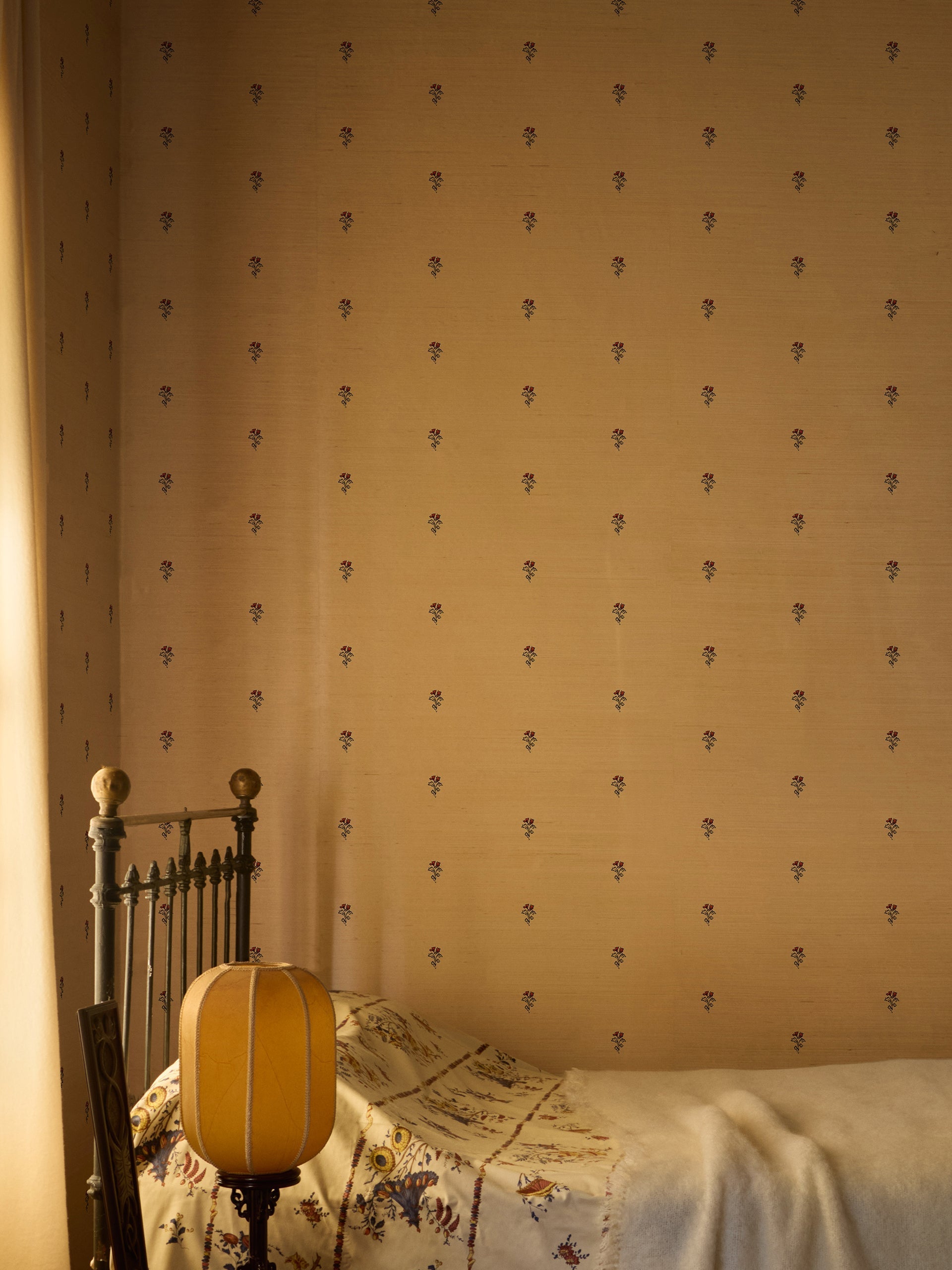 Juliette Blossom Bouquet Grasscloth  Wallpaper in Pale Driftwood