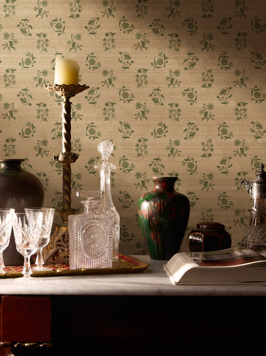 Juliette Floral Cascade Grasscloth  Wallpaper in Gentle Fawn