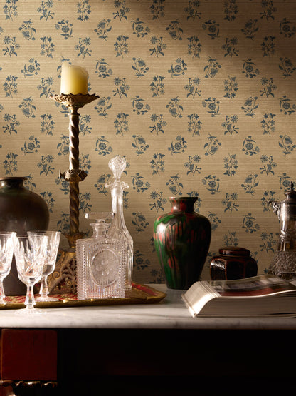 Juliette Floral Cascade Grasscloth  Wallpaper in Seashell Hue