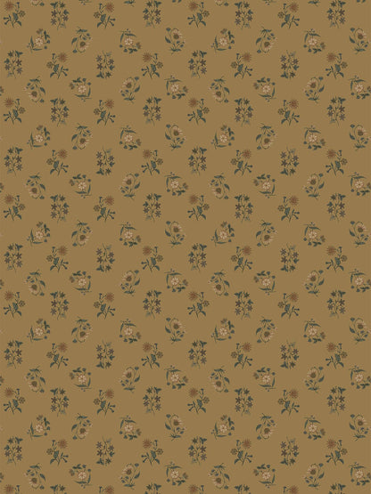 Juliette Floral Cascade Grasscloth  Wallpaper in Toasted Almond