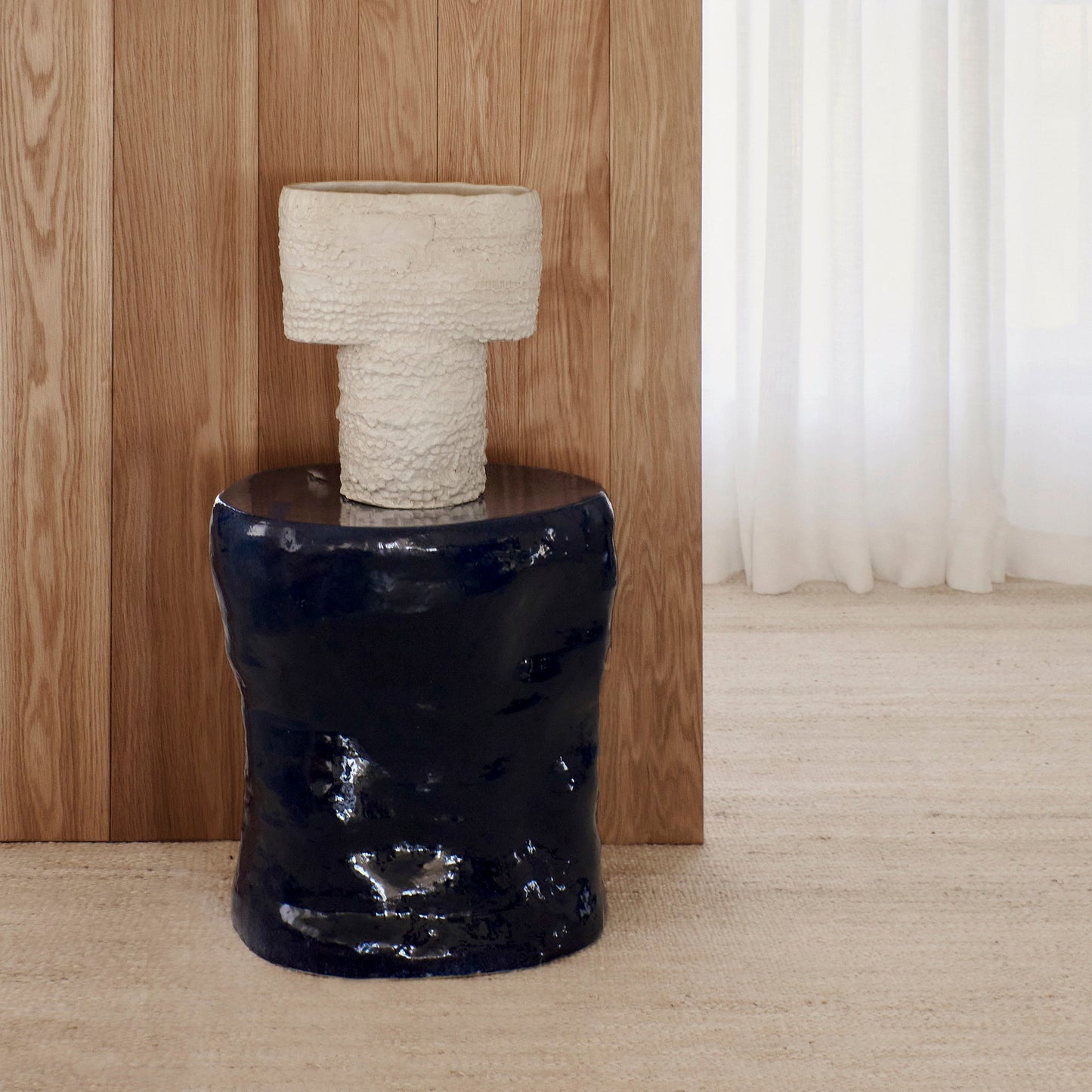 Large Ceramic Side Table in Navy End Tables