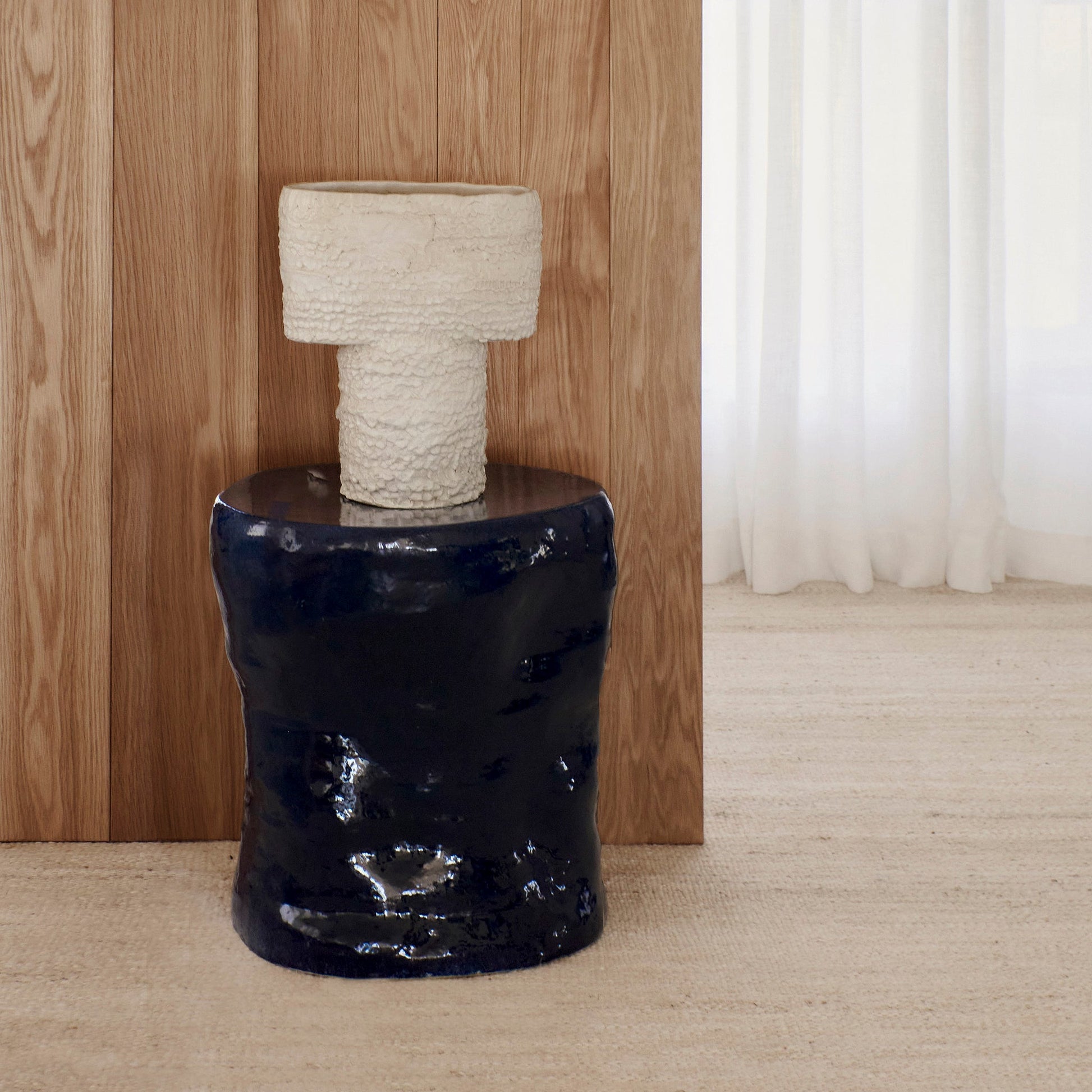 Large Ceramic Side Table in Navy End Tables