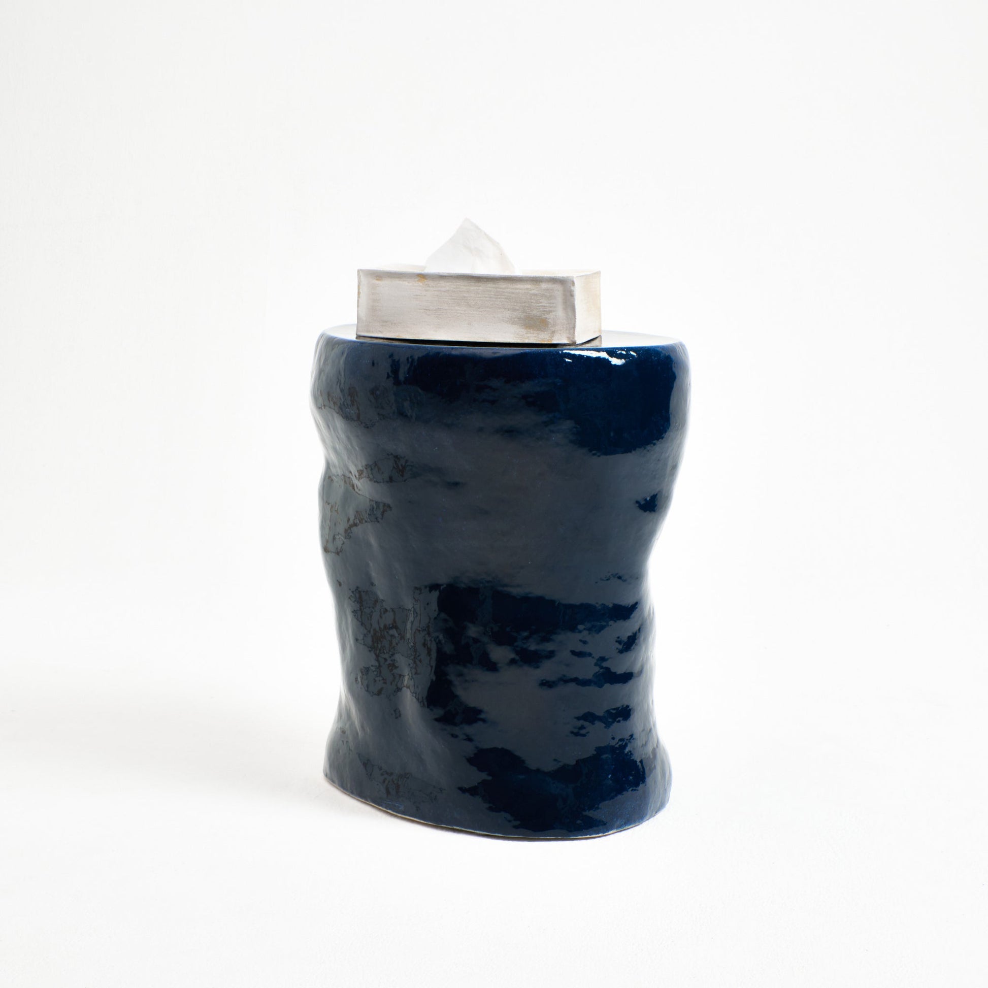 Large Ceramic Side Table in Navy End Tables