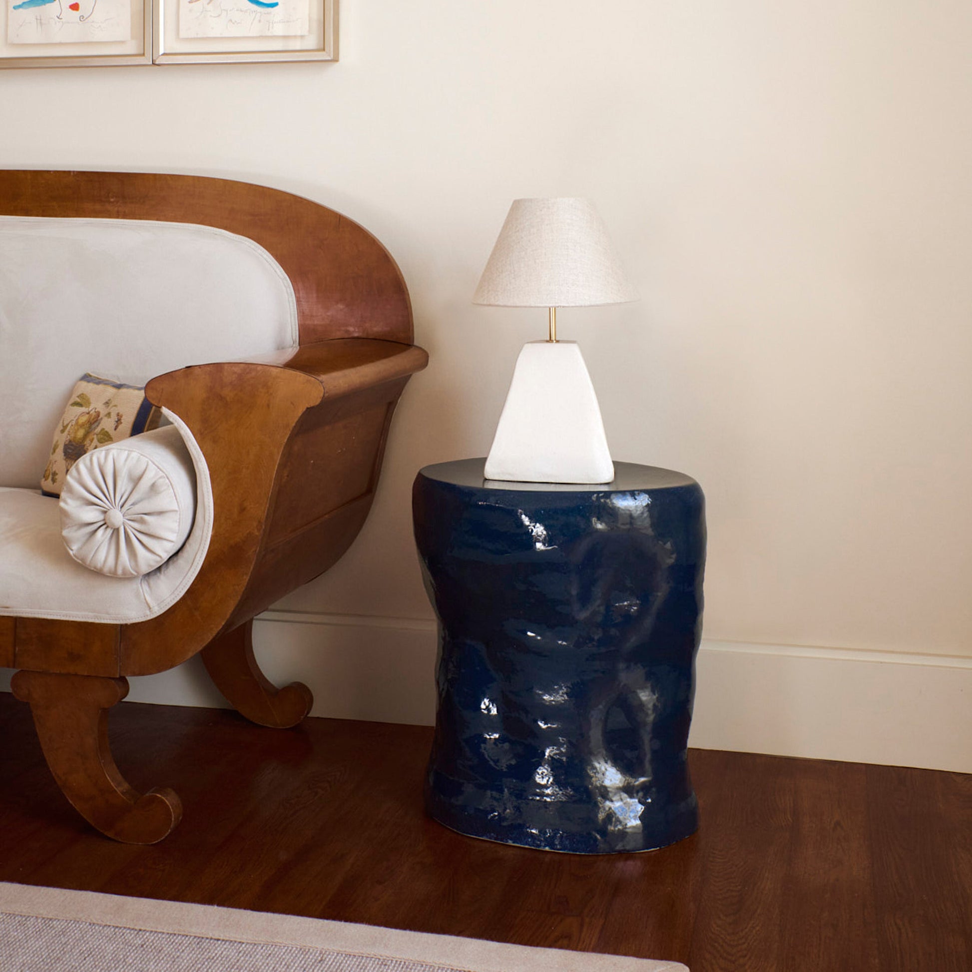 Large Ceramic Side Table in Navy End Tables