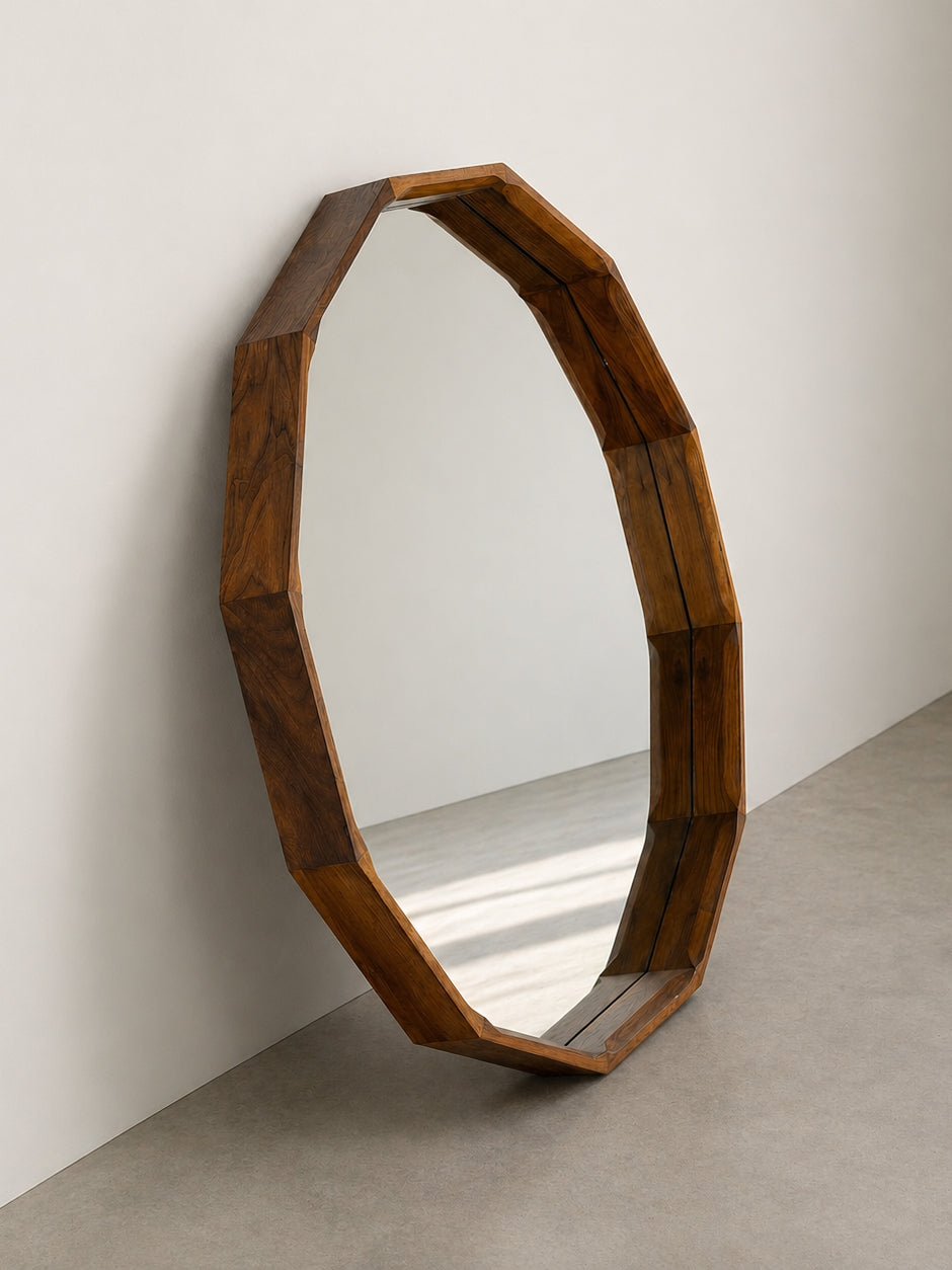 Large Dodecagonal Walnut Mirror Attributed to Fratelli Marelli, 1970s Mirrors