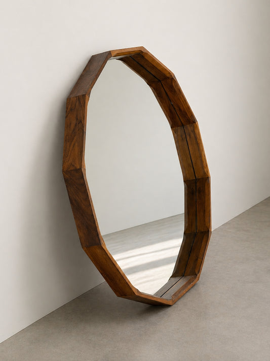 Large Dodecagonal Walnut Mirror Attributed to Fratelli Marelli, 1970s Mirrors