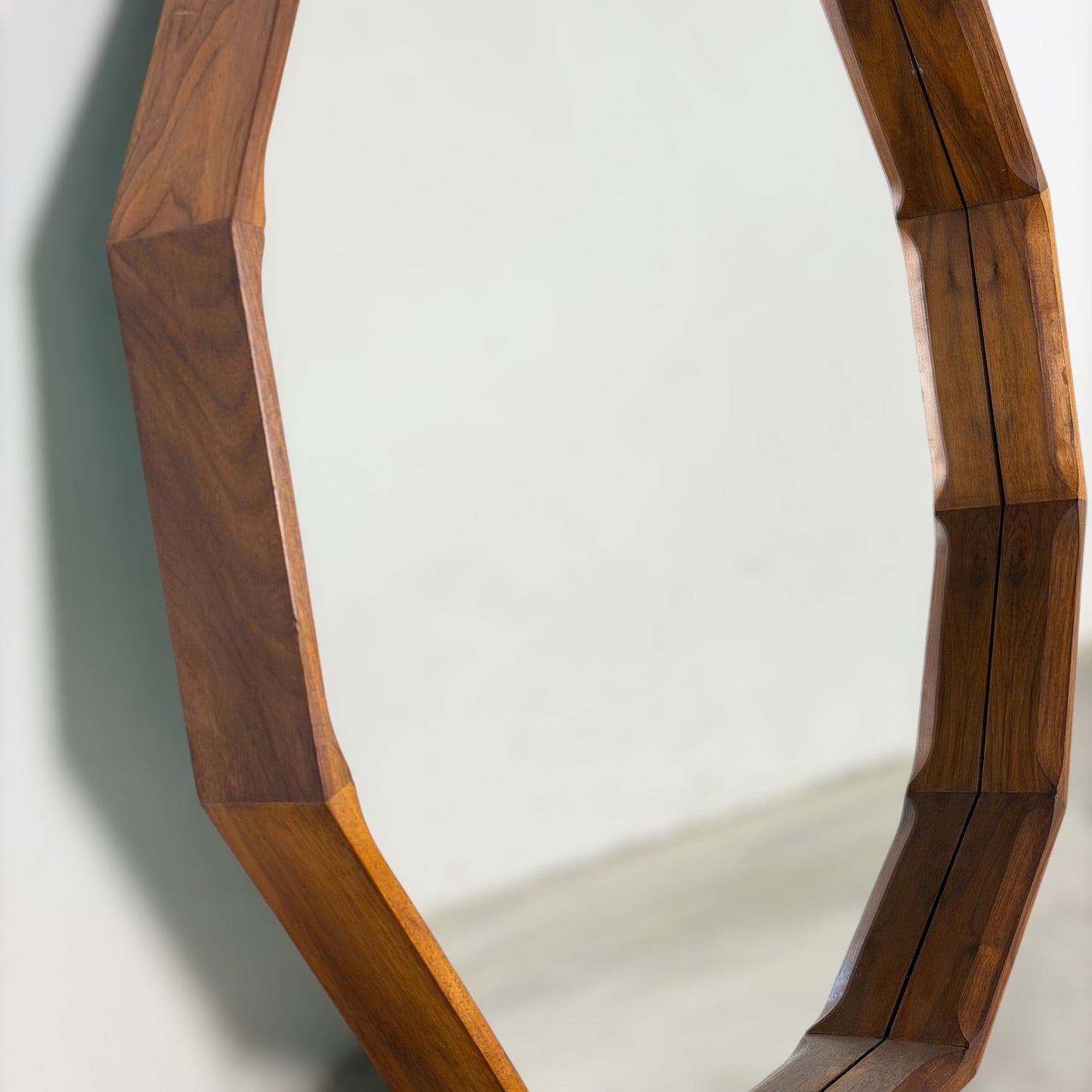 Large Dodecagonal Walnut Mirror Attributed to Fratelli Marelli, 1970s Mirrors