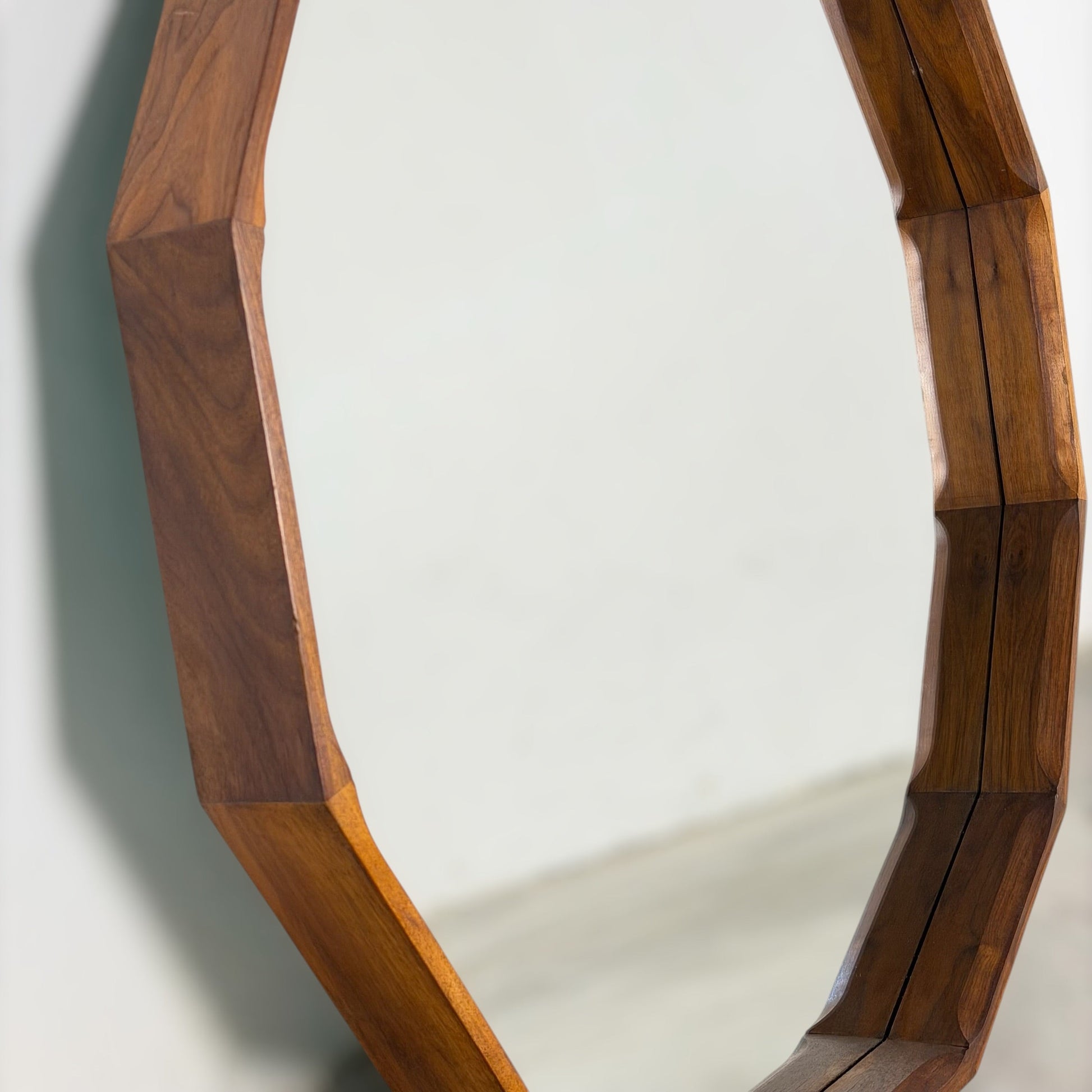 Large Dodecagonal Walnut Mirror Attributed to Fratelli Marelli, 1970s Mirrors