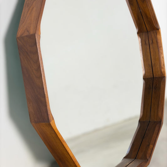 Large Dodecagonal Walnut Mirror Attributed to Fratelli Marelli, 1970s Mirrors
