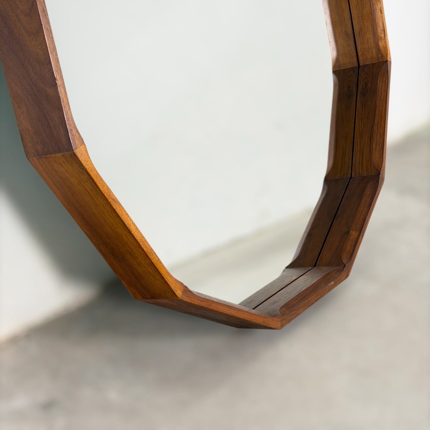 Large Dodecagonal Walnut Mirror Attributed to Fratelli Marelli, 1970s Mirrors