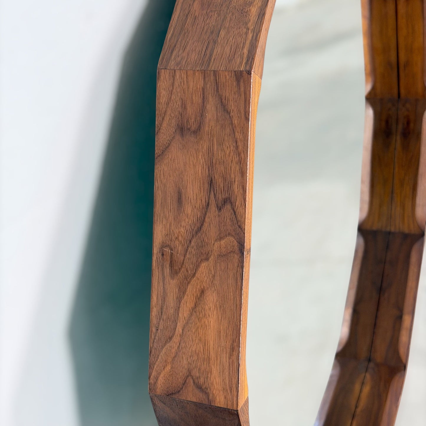 Large Dodecagonal Walnut Mirror Attributed to Fratelli Marelli, 1970s Mirrors