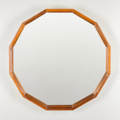 Large Dodecagonal Walnut Mirror Attributed to Fratelli Marelli, 1970s Mirrors