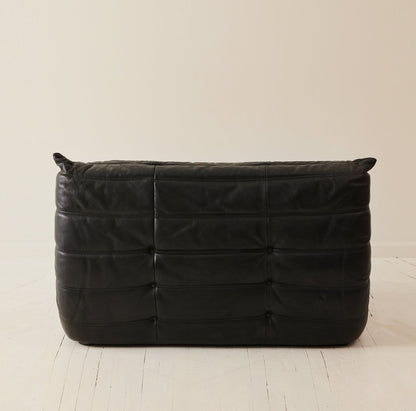 Ligne Roset "Togo" 2-Person Sofa in Black Leather, 1970's Sofas