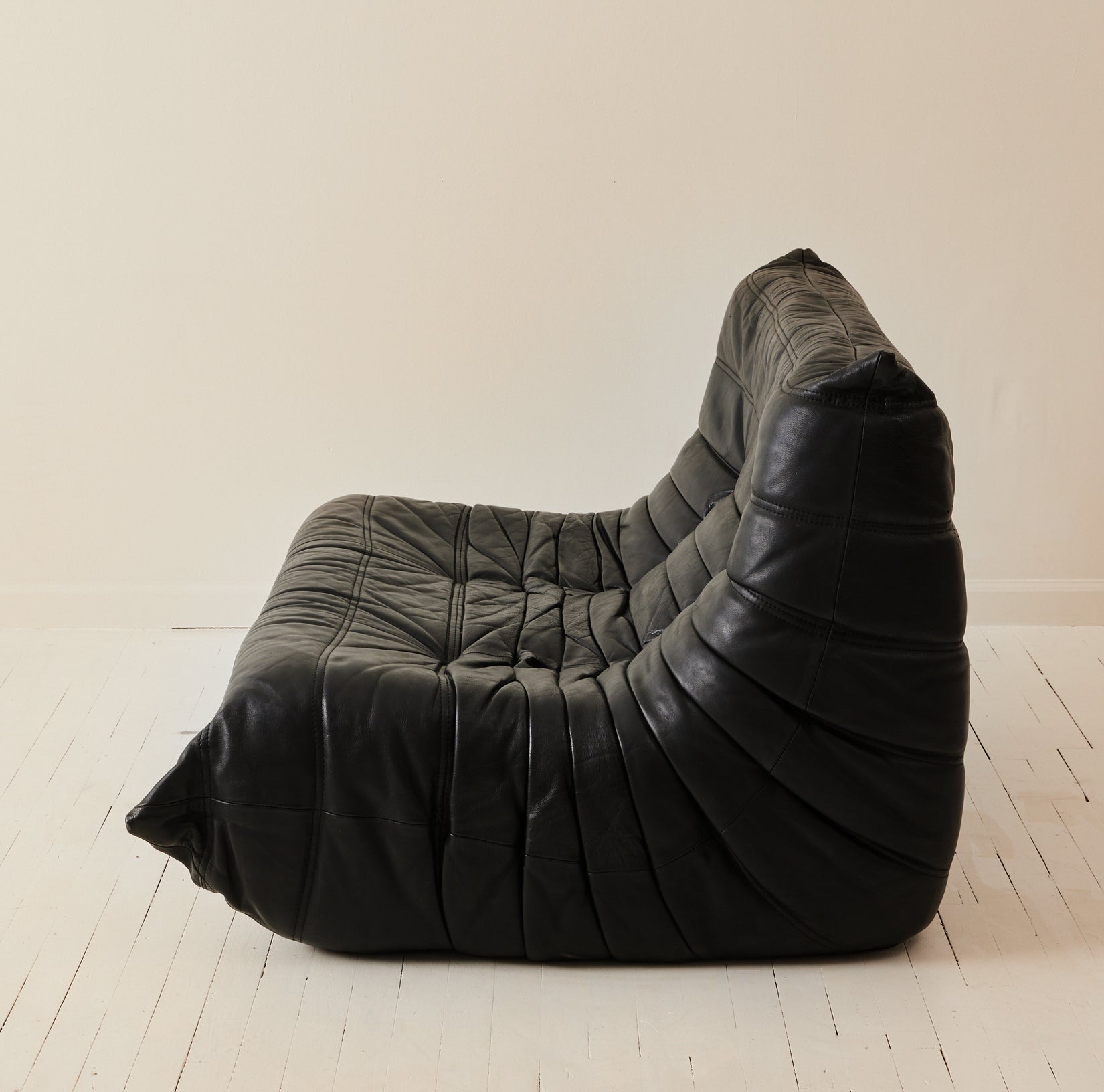 Ligne Roset "Togo" 2-Person Sofa in Black Leather, 1970's Sofas