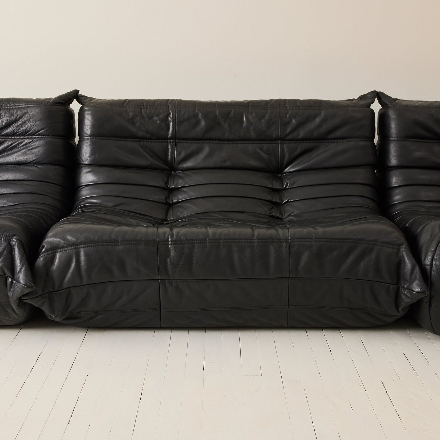 Ligne Roset "Togo" 2-Person Sofa in Black Leather, 1970's Sofas