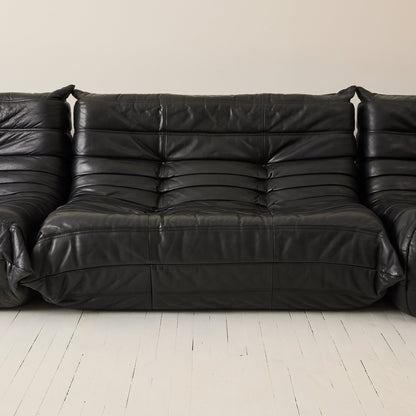 Ligne Roset "Togo" 2-Person Sofa in Black Leather, 1970's Sofas